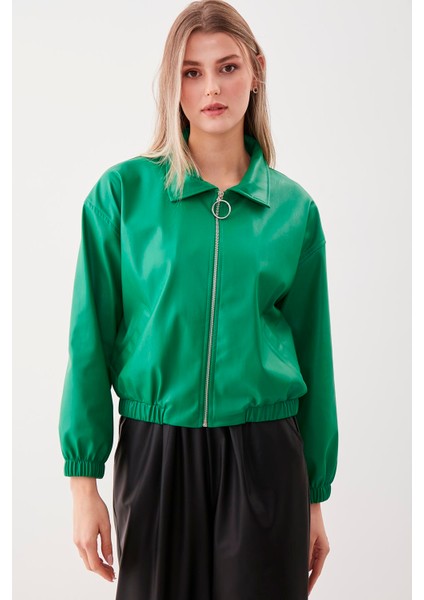 Fermuarlı Bomber Suni Deri Ceket fırsatları