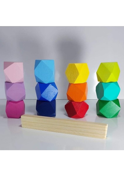 Wood Blocks Ahşap Denge Blokları Montessori Waldorf Eğitimi 12'li Set