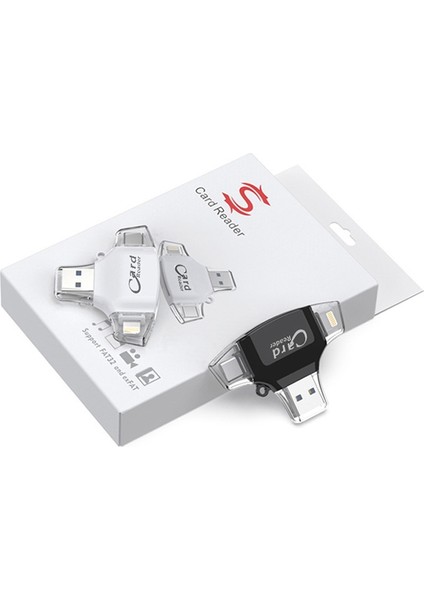 USB 2.0+8pin+Type-C+Micro USB 4 Arada 1 Kart Okuyucu - Beyaz (Yurt Dışından)