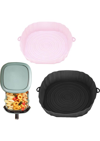 Xiomi Uyumlu 2 Adet Hava Fritöz Silikon Sepet Silikon Kalıp Airfryer Fırın Pişirme Tepsisi Pizza Kızarmış Tavuk Sepeti Kullanımlık Pan Liner Aksesuarları Pembe Siyah
