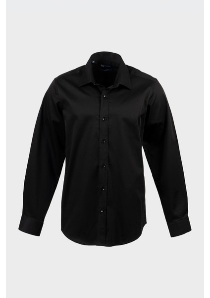 Erkek Siyah Saten Pamuklu Modern Fit Gömlek fiyatları