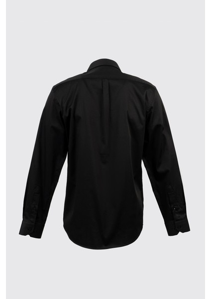 Erkek Siyah Saten Pamuklu Modern Fit Gömlek modelleri