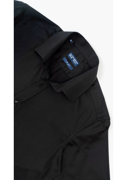 Erkek Siyah Saten Pamuklu Modern Fit Gömlek fırsatları
