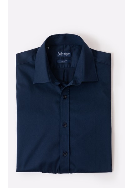 Erkek Lacivert Saten Pamuklu Modern Fit Gömlek
