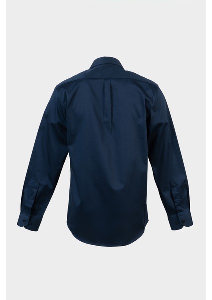 Erkek Lacivert Saten Pamuklu Modern Fit Gömlek modelleri