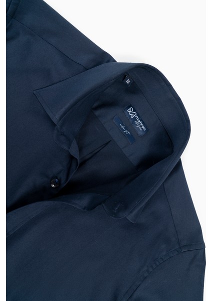 Erkek Lacivert Saten Pamuklu Modern Fit Gömlek fırsatları
