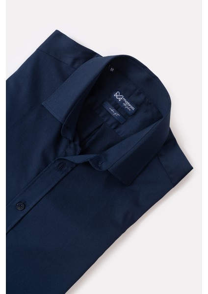 Erkek Lacivert Saten Pamuklu Modern Fit Gömlek indirimleri