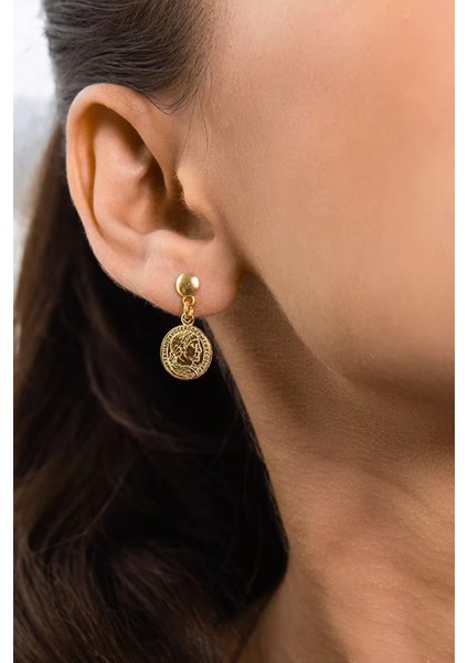 Minimal Madalyonlu Çivi Küpe