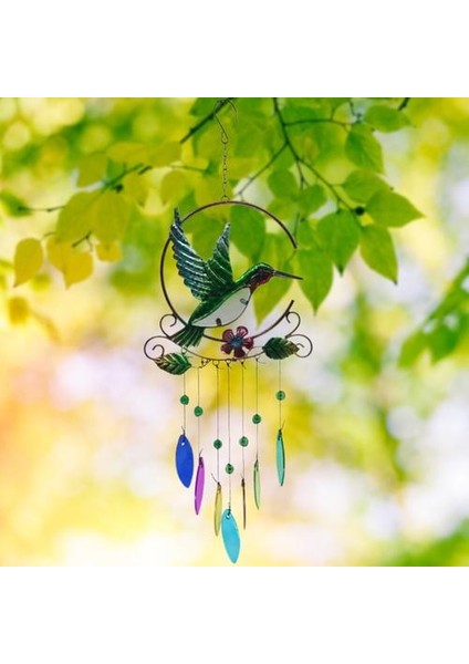 Hummingbird Rüzgar Çanları Rüzgar Çan Charm Kolye Güzel 7 Renkler ile Cam Kolye Yaratıcı Metal Zanaat Dekorasyon Yard | Rüzgar Çanları ve asılı Süslemeler (Yurt Dışından)