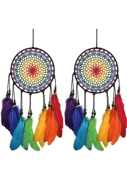 Rüya Avcısı Yuvarlak Gökkuşağı Renkli Tüy Dreamcatcher Odası Asılı Dekor (Yurt Dışından)
