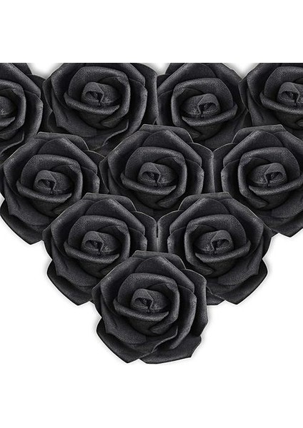 100PCS Yapay Beyaz Güller 7 cm Çiçekler, Çiçek Başları Beyaz Süsler, Düğün Ziyafet Beyaz Saç Süsleri (Siyah) (Yurt Dışından)