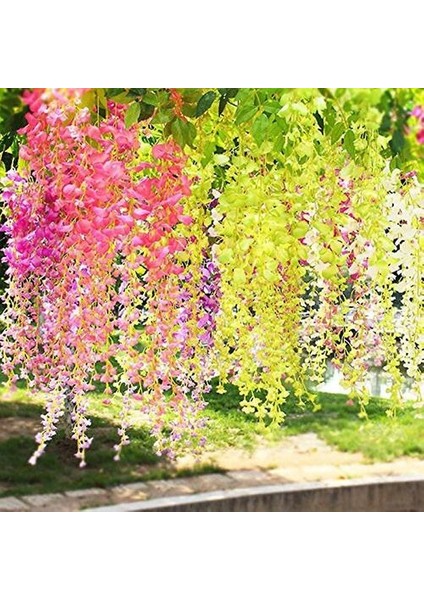 Yapay Çiçekler, Yapay Wisteria, Ev Dekorasyonu, Ipek Yapılmış, 12 Parça - Sütlü Beyaz (Pembe) (Yurt Dışından)