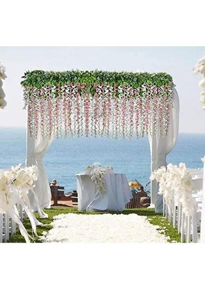 Yapay Çiçekler, Yapay Wisteria, Ev Dekorasyonu, Ipek Yapılmış, 12 Parça - Sütlü Beyaz (Pembe) (Yurt Dışından)