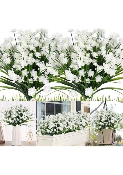 Yapay Çiçekler, 8 Demet Açık Uv Dayanıklı Faux Bitkileri (Beyaz) (Yurt Dışından)