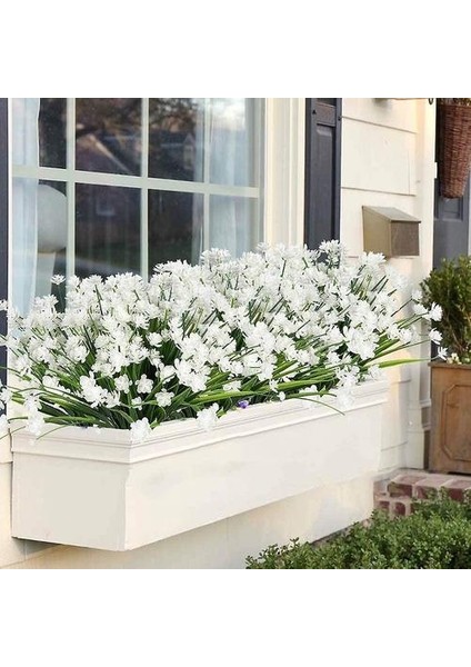 Yapay Çiçekler, 8 Demet Açık Uv Dayanıklı Faux Bitkileri (Beyaz) (Yurt Dışından)