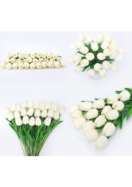 Yapay Lale Sahte Hollanda Mini Lale Gerçek Dokunmatik Çiçekler 24 Adet Dıy Ev Parti Düğün Dekor (Mavi) (Cream) (Yurt Dışından)