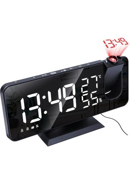 LED Ayna Çalar Saat Sıcaklık Termometre Danışma Zaman Tarihi Ekran Projektör Takvim USB Şarj Masa LED Dijital Saat | Radyo (Yurt Dışından)