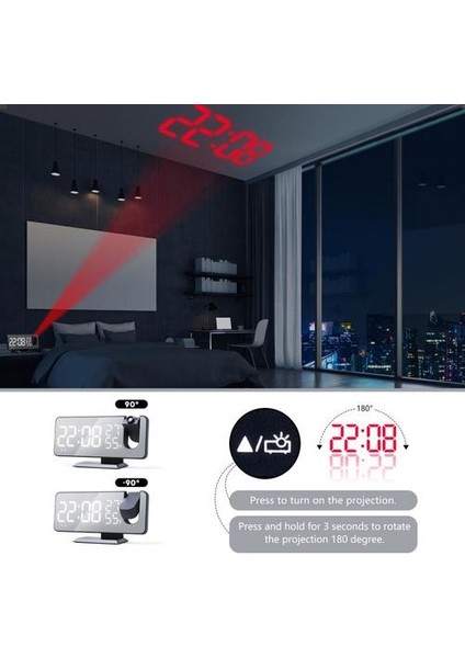 LED Ayna Çalar Saat Sıcaklık Termometre Danışma Zaman Tarihi Ekran Projektör Takvim USB Şarj Masa LED Dijital Saat | Radyo (Yurt Dışından) modelleri
