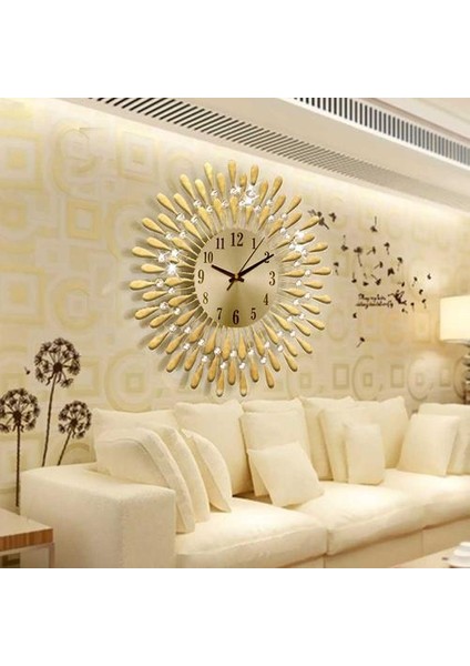 (Altın) 3D Büyük Diamante Boncuklu Kristal Mücevherli Duvar Saati (Yurt Dışından)
