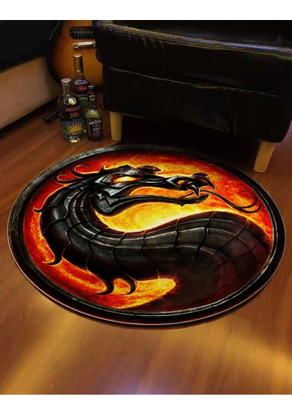 Mortal Kombat Logo Halısı Genç Odası Ejderha Desenli Dekoratif Halı Dijital Baskı Bambu Kalite