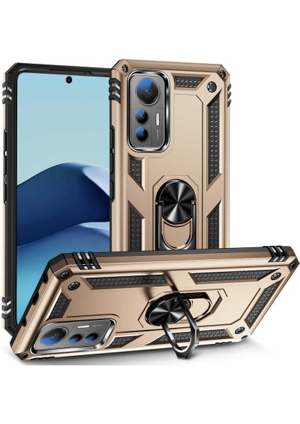 Xiaomi Mi 12 Lite Kılıf Vega Sert Silikon Tank Standlı Yüzüklü Mıknatıslı Gold