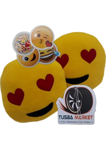 Tusba Market Öpücük Atan Polar Emoji Oto Boyun Yastığı / 2'li