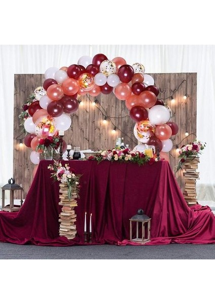 112 Adet Balon Çelenk Kiti Balon Kemer Çelenk Düğün Doğum Günü Partisi Süslemeleri (Beyaz Bordo Gül Altın) (Yurt Dışından)