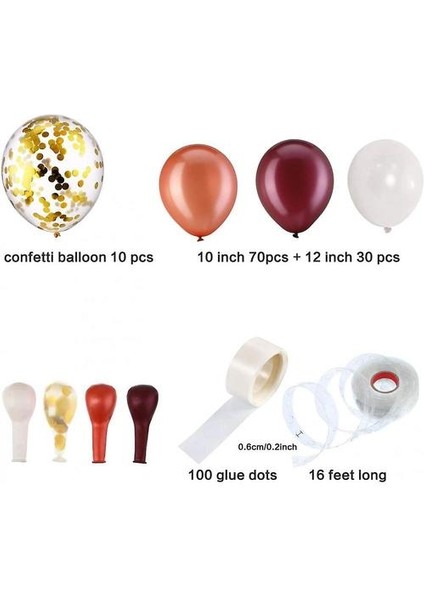 112 Adet Balon Çelenk Kiti Balon Kemer Çelenk Düğün Doğum Günü Partisi Süslemeleri (Beyaz Bordo Gül Altın) (Yurt Dışından)