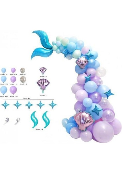 87 Adet Mermaid Balon Kiti, Denizkızı Parti Malzemeleri Doğum Günü Partisi Süslemeleri Için (Yurt Dışından)