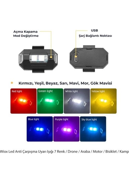 2 Ad. 7 Renk Araba Bisiklet Motosiklet Için Sinyal LED Çakar Drone Çakarlı Anti-Çarpışma Uyarı Işığı