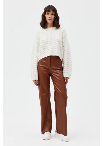 AÇELYAOKCU Yüksek Bel Vegan Suni Deri Palazzo Pantolon