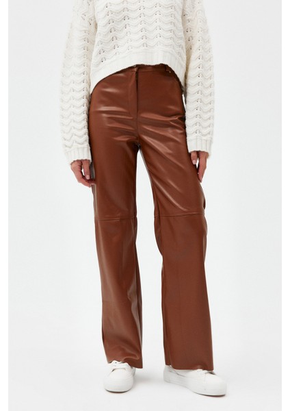 AÇELYAOKCU Yüksek Bel Vegan Suni Deri Palazzo Pantolon fiyatları