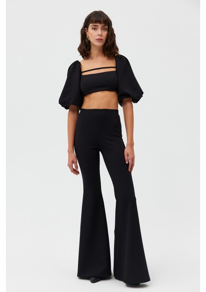 Balon Kol Tasarım Bluz Likralı Pantolon Alt-Üst Takım