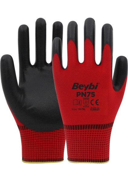 PN75 Polyester Örme Nitril Eldiven 12 Çift