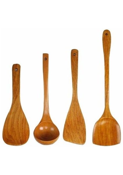 4 Adet Bambu Ahşap Wok Kürekler Oluklu Spatula Kaşık Karıştırma Tutucu Pişirme Eşyaları (Yurt Dışından)