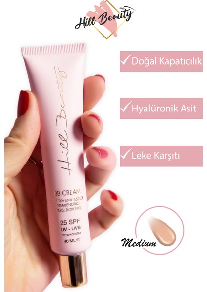 Hill Beauty Hyaluronik Asit Etkili Leke Karşıtı Aydınlatıcı BB Krem Medium 25+Spf 40ml