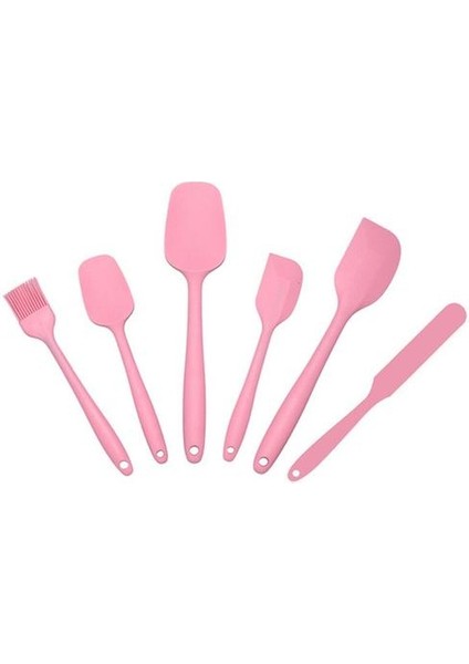 6 Adet Pembe Silikon Pişirme Aracı Seti Spatula Yağ Fırçası Mutfak Mutfak Eşyaları (Yurt Dışından)