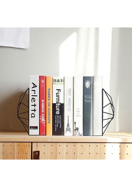 Bookends Siyah, Dekoratif Metal Kitap Sonu Raflar Için Destekler, Raflar Için Eşsiz Geometrik Tasarım, Mutfak Yemek Kitabı, Dekoratif | (Yurt Dışından)