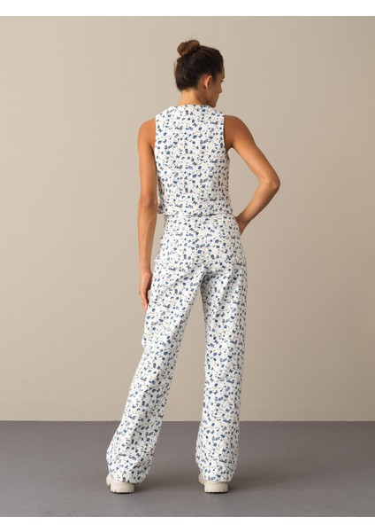 Kadın Mavi Pamuklu Oversize Desenli Pantolon fırsatları