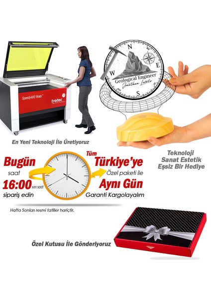 Jeoloji Mühendisi Hediyesi 3D Lamba Kişiye Özel Jeolog Hediyesi LED Masa Lambası fırsatları