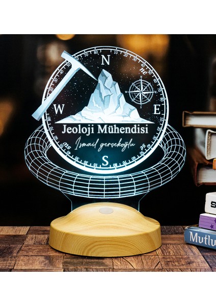 Jeoloji Mühendisi Hediyesi 3D Lamba Kişiye Özel Jeolog Hediyesi LED Masa Lambası
