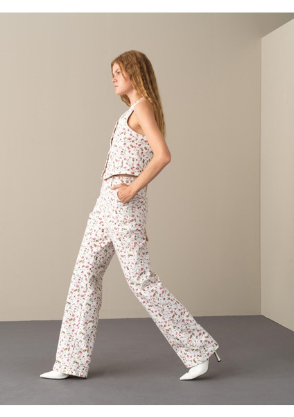 Kadın Pembe Pamuklu Oversize Desenli Pantolon fiyatları