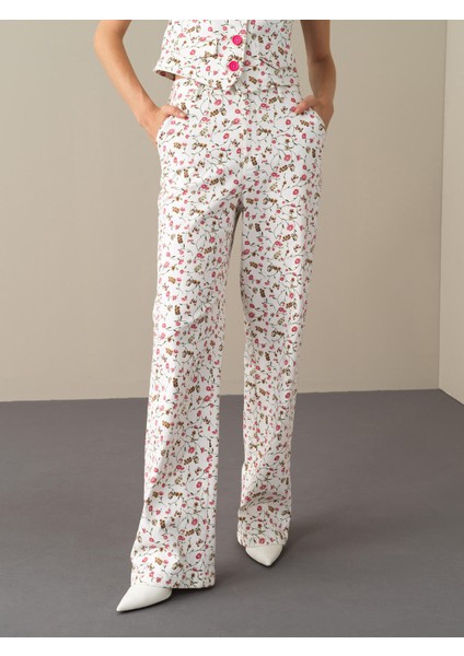 Kadın Pembe Pamuklu Oversize Desenli Pantolon modelleri