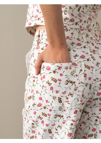 Kadın Pembe Pamuklu Oversize Desenli Pantolon fırsatları