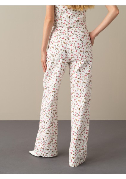 Kadın Pembe Pamuklu Oversize Desenli Pantolon indirimleri