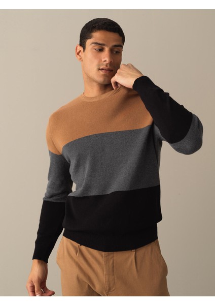 Erkek Siyah Regular Fit Çizgili Kazak