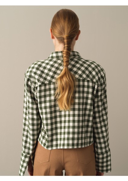 Kadın Yeşil Oversize Ekose Gömlek fırsatları