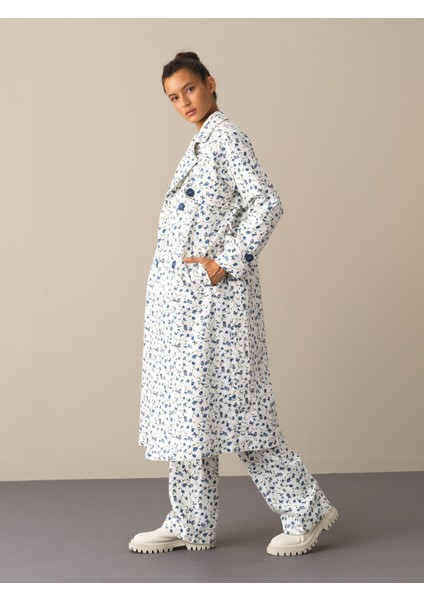 Kadın Mavi Pamuklu Oversize Trençkot fiyatları