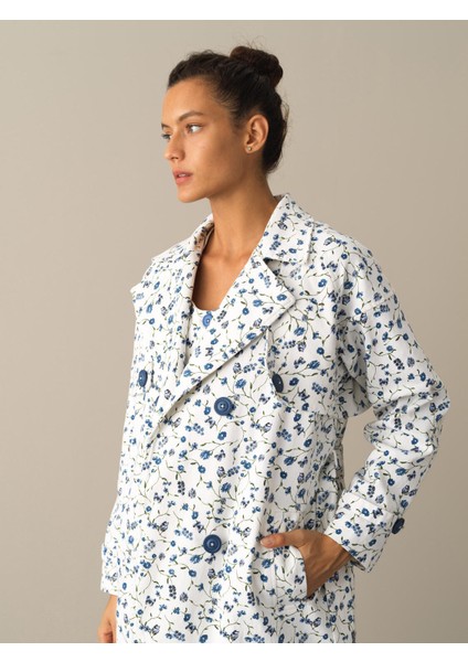 Kadın Mavi Pamuklu Oversize Trençkot modelleri