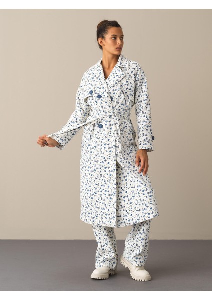 Kadın Mavi Pamuklu Oversize Trençkot fırsatları